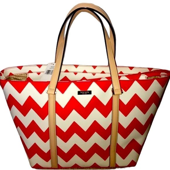 NWT Kate Spade South of the Border Med. Harmony Tote Maraschino Chevron #ChicBag - Picture 1 of 8